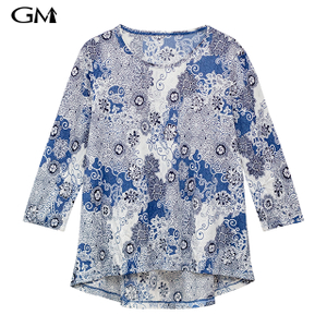 New Women's Contrast Floral Print Crew Neck Top