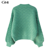 Lantern sleeve fish scale loose knit top green