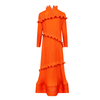 New stand up collar solid color long sleeved dress