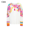 New printed collar tie knit top