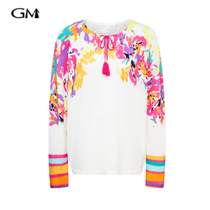 New printed collar tie knit top