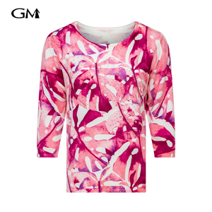 New exquisite printed round neck knitted top