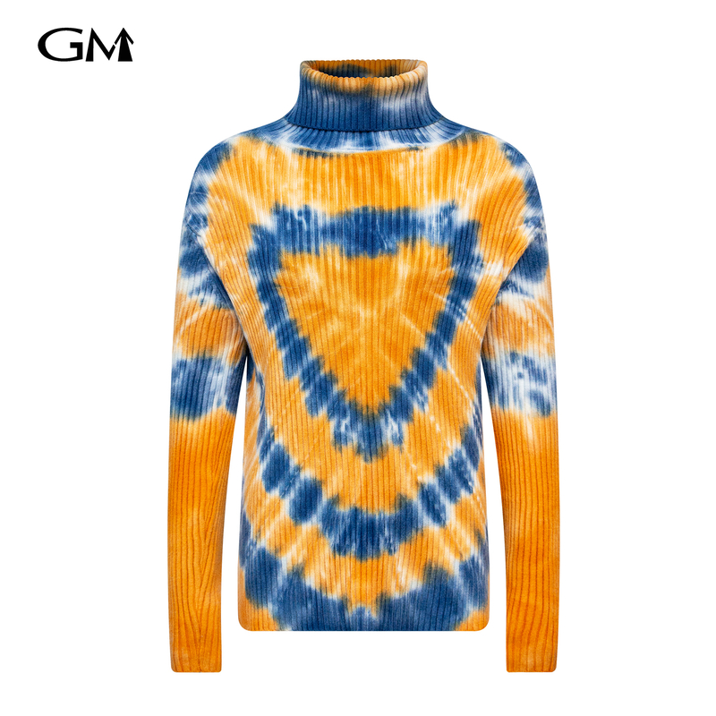 New tie dye stand up collar pullover knitted sweater