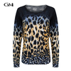 Fashionable leopard print large round neck knitted top