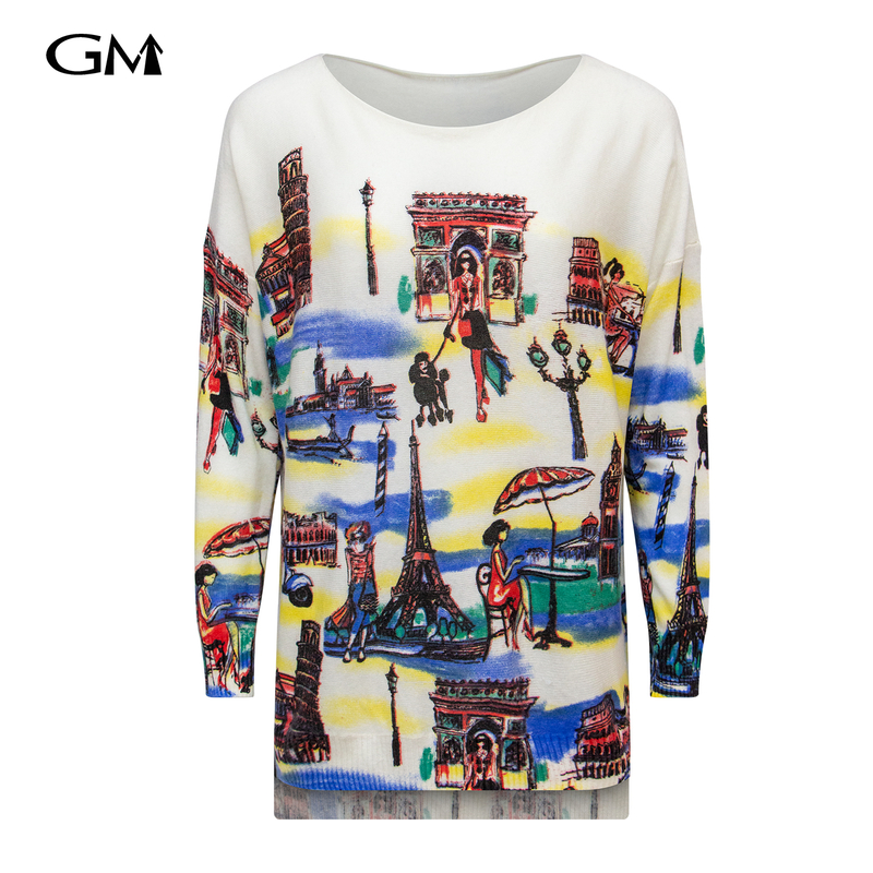 New round neck exquisite printed knit sweater