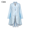 Fashionable irregular embossed V-neck mid length jacket in blue