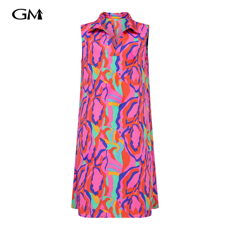 Fashionable new color abstract printed V-neck dress