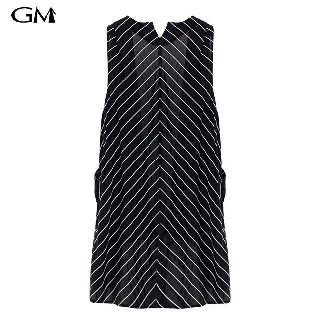 Summer striped medium length sleeveless coat