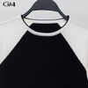 black and white patchwork round neck knitted top