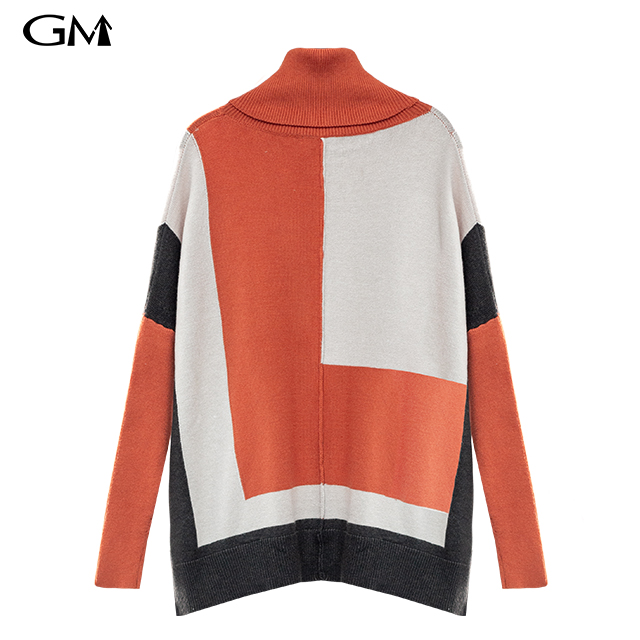 Tri color splicing high neck knitted top