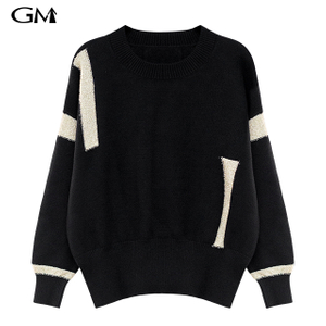 New personality contrast round neck pullover sweater