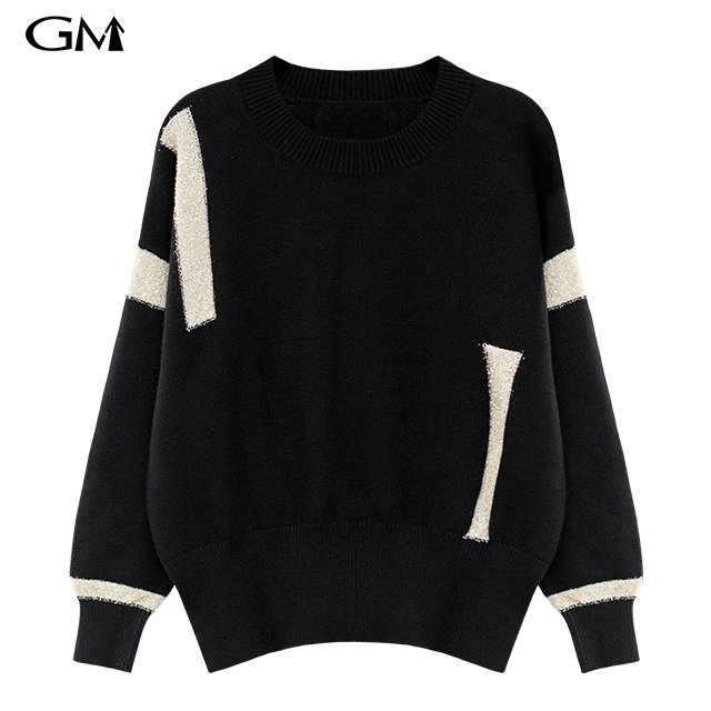 New personality contrast round neck pullover sweater