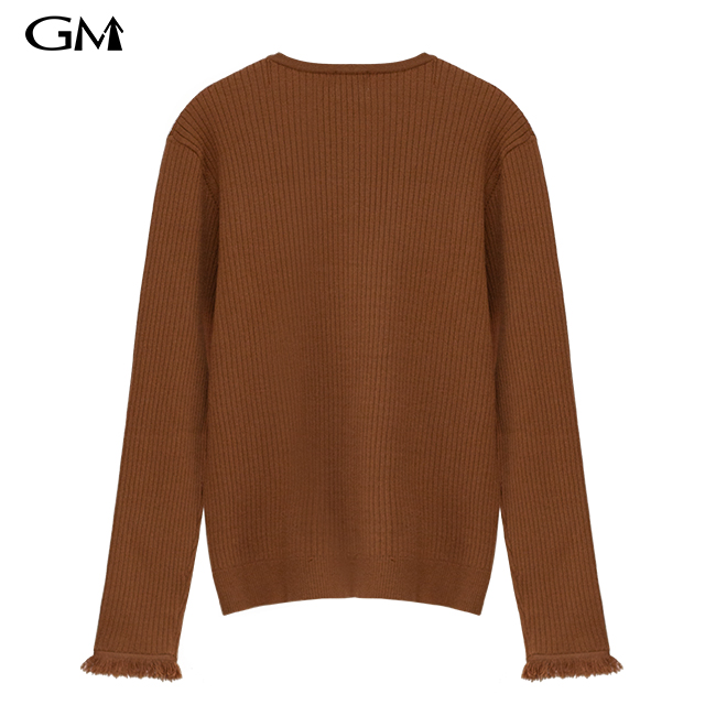 New Solid Round Neck Knitted Cardigan Top