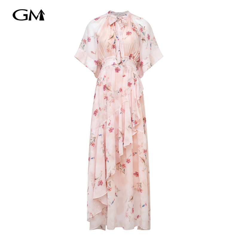 New printed round neck short sleeved dress