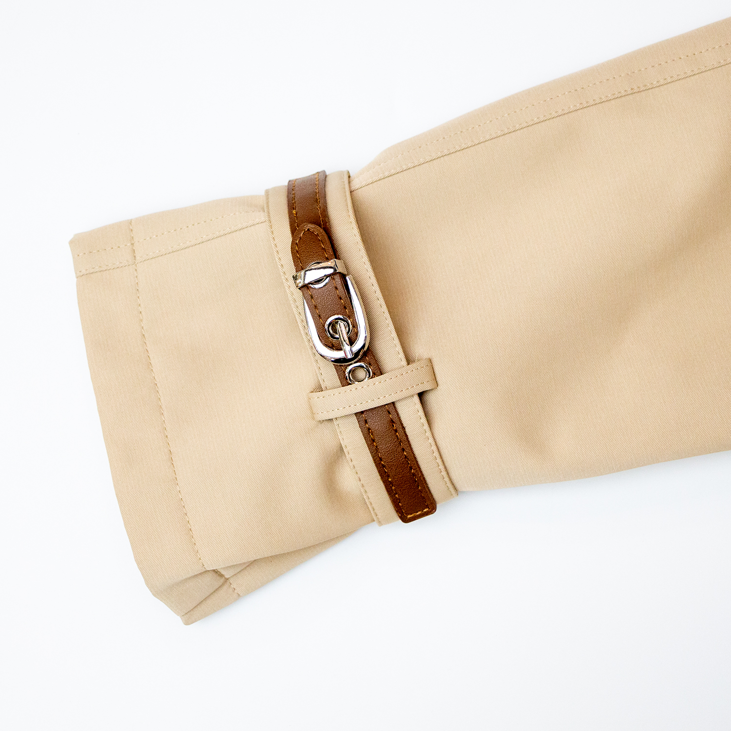 Fashionable and versatile khaki collar mid length trench coat