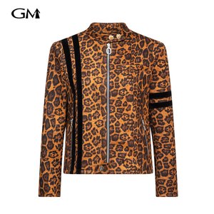 New stand up collar zipper leopard print jacket