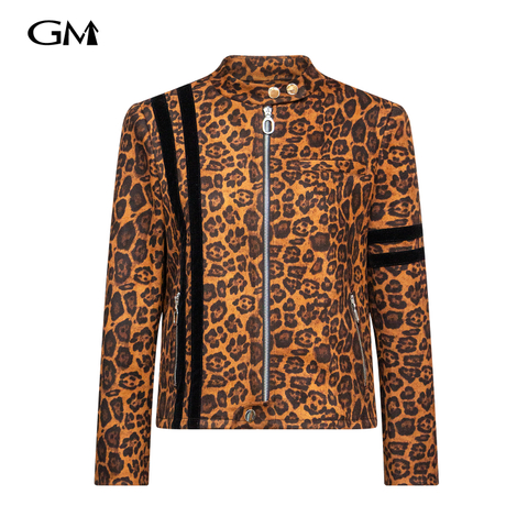 New stand up collar zipper leopard print jacket