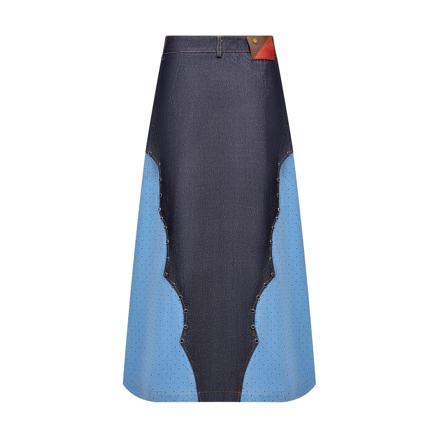 New color blocked denim skirt