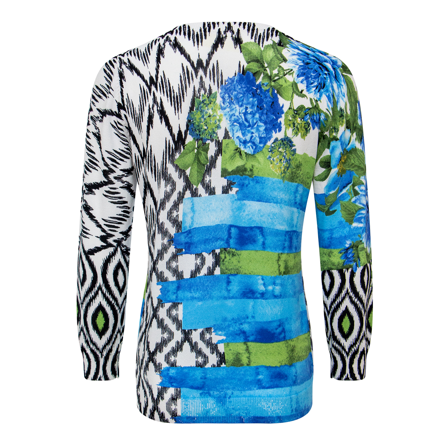 Round neck abstract printed knitted cardigan