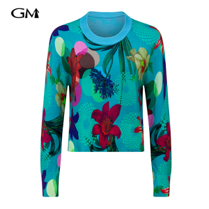 New Color Block Flower Printed Knitted Top