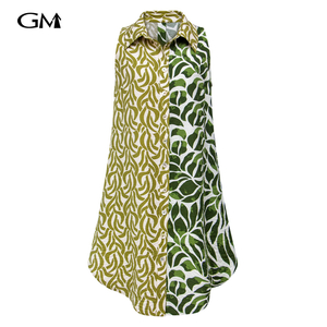 Summer two-tone stitched printing sleeveless shirt