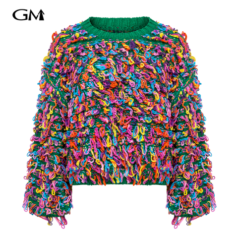 Fashion colored crochet pullover sweater