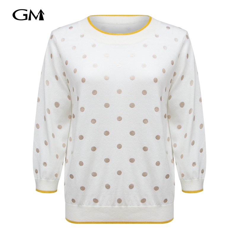 New polka dot printed round neck knitted top