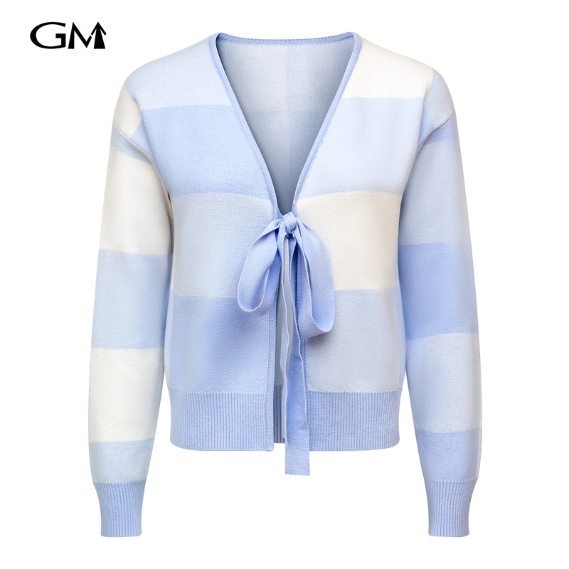 Fashionable new tied rope color blocked knitted cardigan