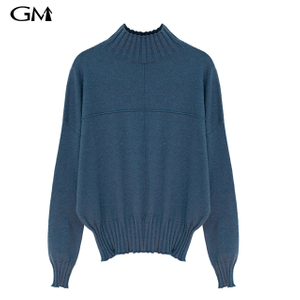 New loose and slimming solid color half high neck knitted top