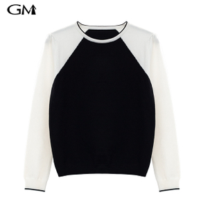 black and white patchwork round neck knitted top