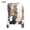 Exquisite printed loose fitting pullover knitted top