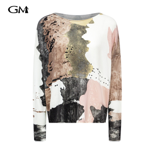 Exquisite printed loose fitting pullover knitted top