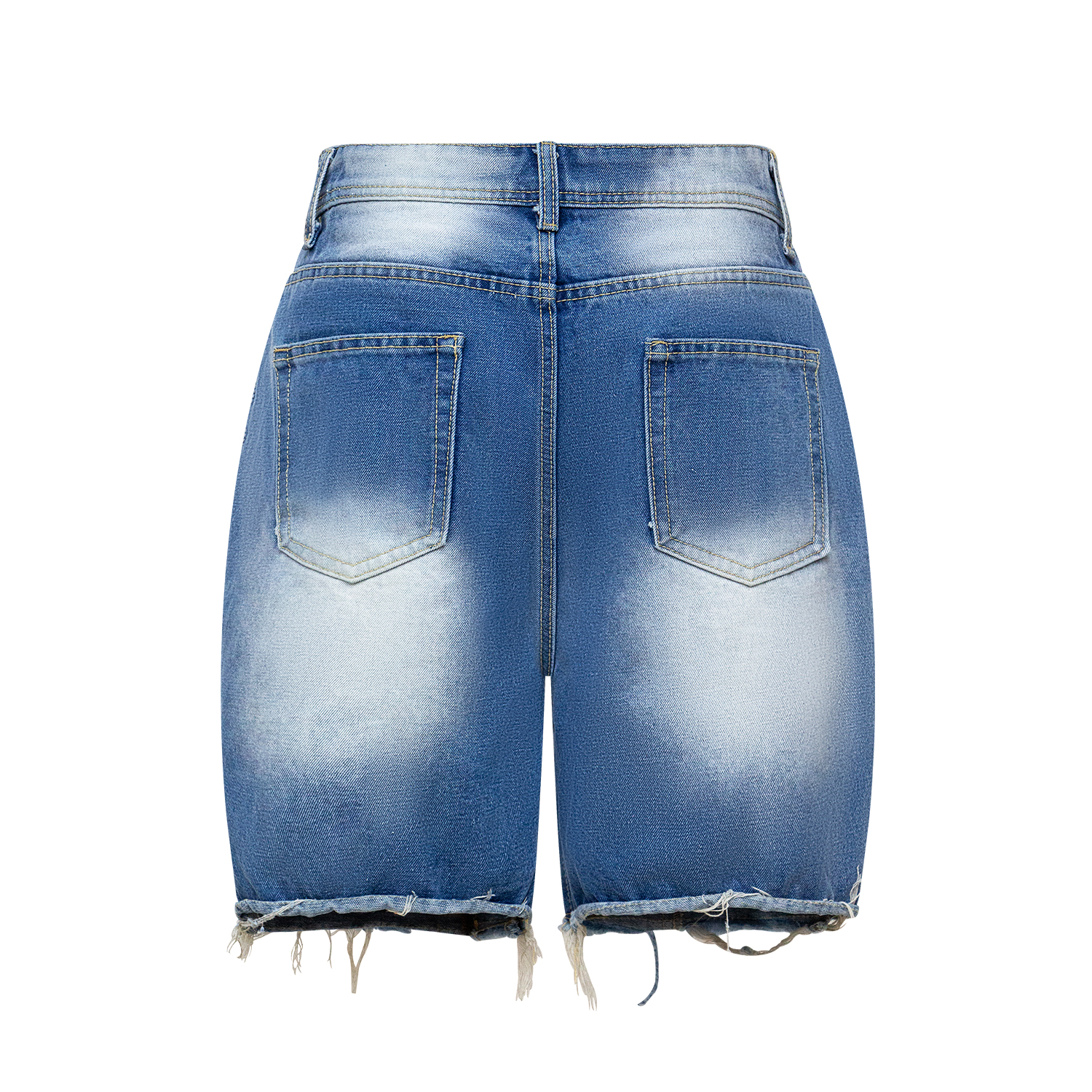 New denim shorts with torn fabric