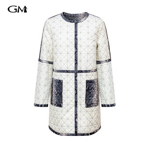 New snake pattern splicing medium long thin cotton jacket