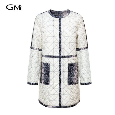 New snake pattern splicing medium long thin cotton jacket