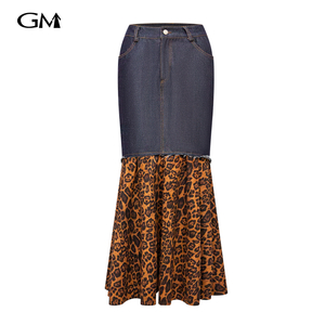 New leopard print patchwork denim skirt