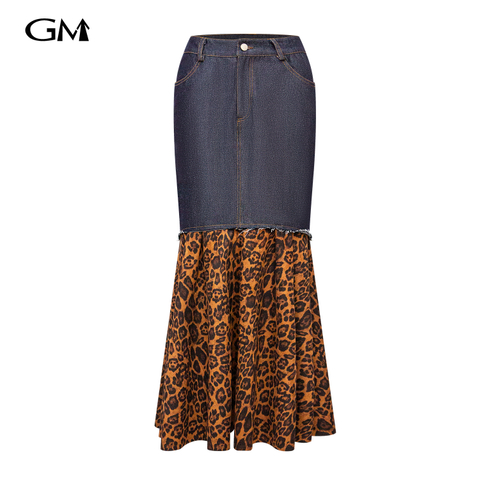 New leopard print patchwork denim skirt