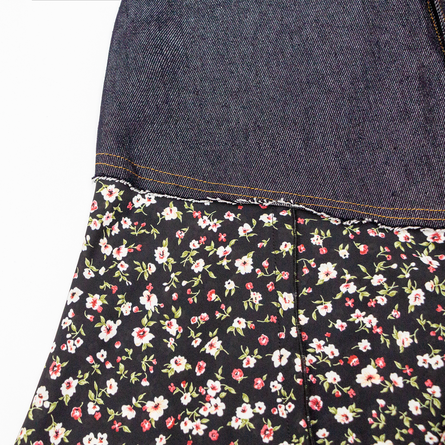 New denim patchwork floral fabric skirt