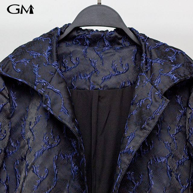 Women's Fashion Jacquard Temperament Slim Fit Black Blue Flower Coat