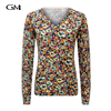 New V-neck small floral printed knitted top