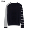 Fashionable women's striped patchwork round neck knitted top