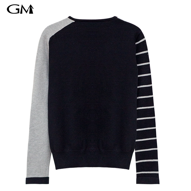 Fashionable women's striped patchwork round neck knitted top