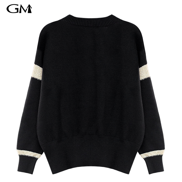 New personality contrast round neck pullover sweater