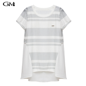 New women's striped patchwork short sleeved round neck top