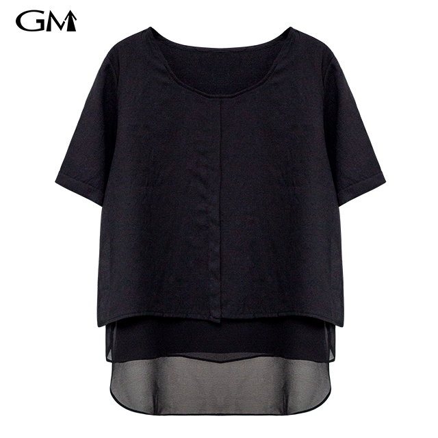 Black Fake Two-piece Short Sleeve Round Neck Top