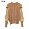 Bubble sleeve round neck knitted top