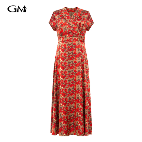 Fashionable V-neck exquisite printed dress