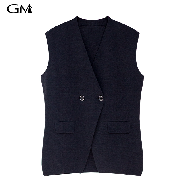 New Spring and Autumn Solid Color Double breasted Knitted Vest