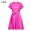 New solid color PU leather waist cinching dress
