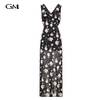 Retro V-neck slim fit floral suspender dress